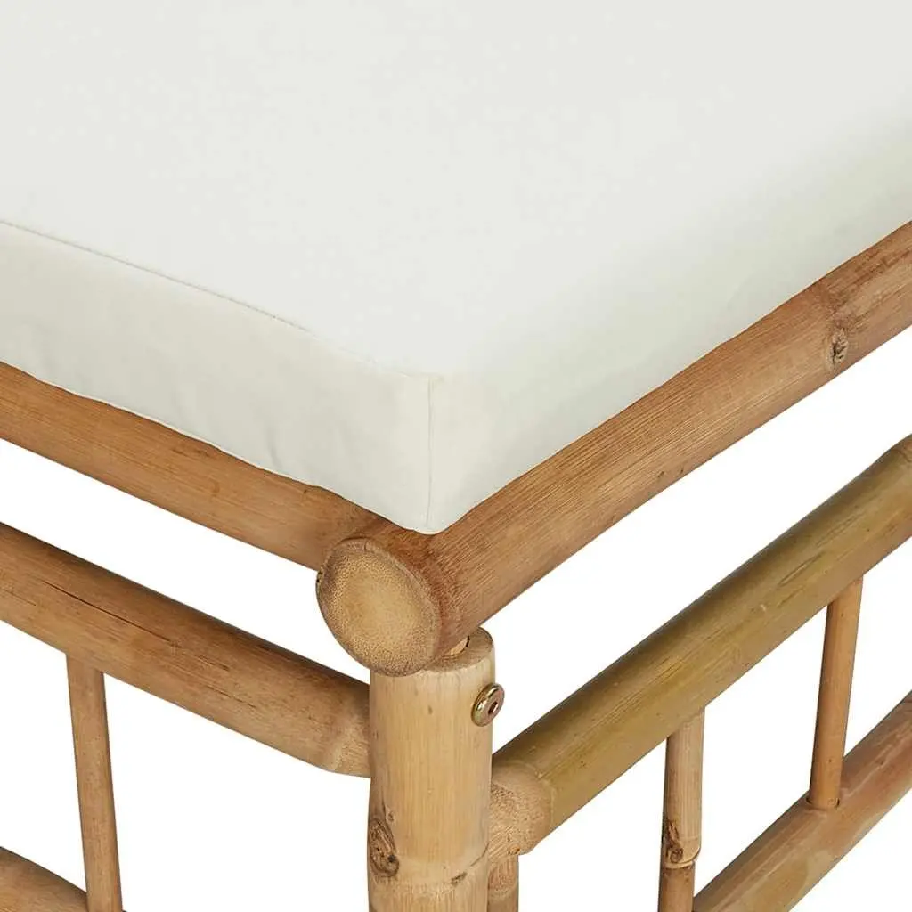 Bamboo Footstool White Cushion Outdoor Modular Garden Furniture