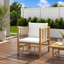 Bamboo Sectional Sofa with Cream Cushions