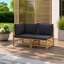 Outdoor Sectional Sofa Lounge Set 2 Piece Garden Furniture with Grey Cushions