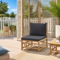Outdoor Sectional Middle Sofa Bamboo Garden Furniture Grey Cushions Modular