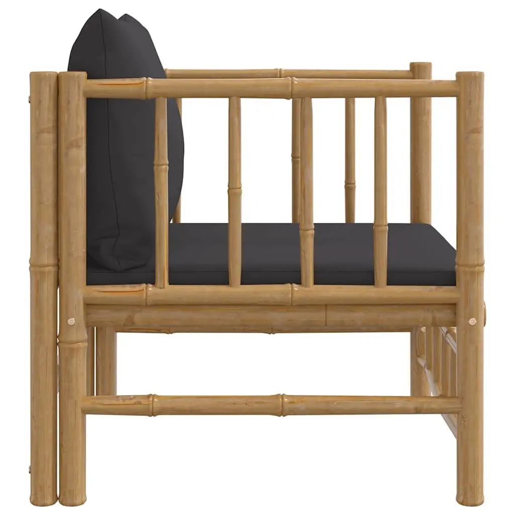 Outdoor Sectional Sofa Grey Modular Bamboo Garden Furniture with Backrest and Thickly Padded Cushions