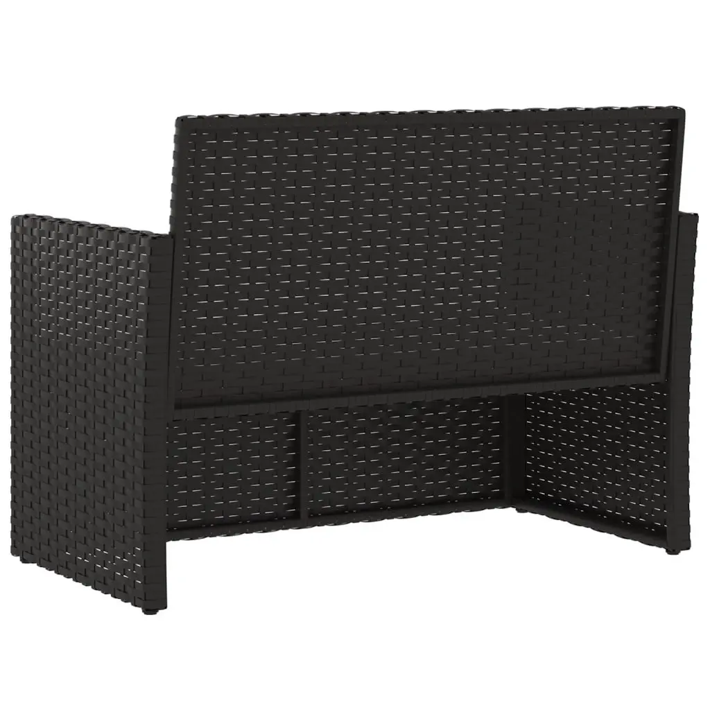 Garden Bench Black 105cm Poly Rattan Outdoor Seating with Cushions