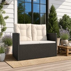 Garden Bench with Cushions 105cm Outdoor Seating Poly Rattan Black