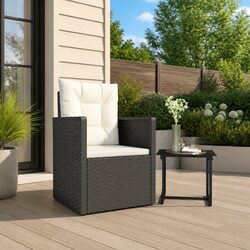 Outdoor Garden Armchair with Cushions, Black Rattan