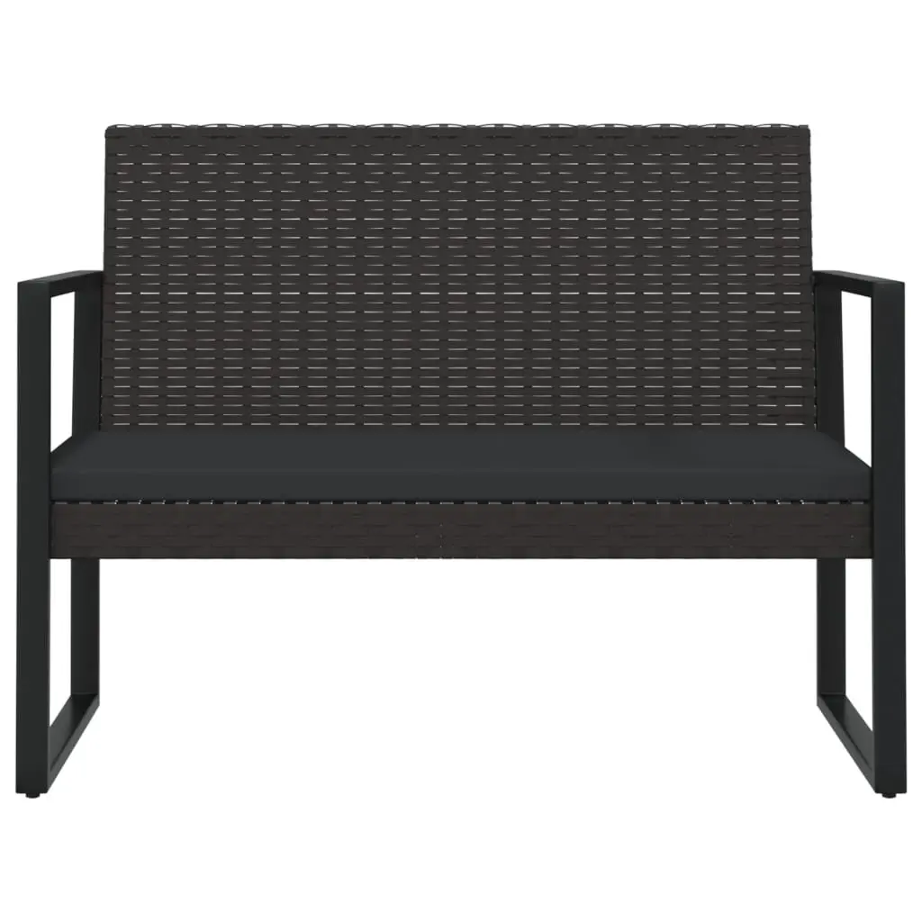 Garden Bench Black 106cm Poly Rattan Cushions Weather Resistant Outdoor Furniture