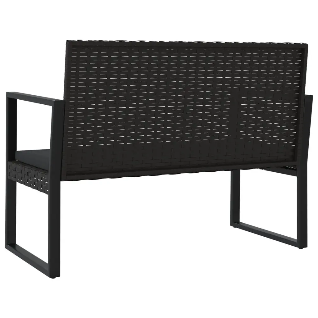 Garden Bench Black 106cm Poly Rattan Cushions Weather Resistant Outdoor Furniture