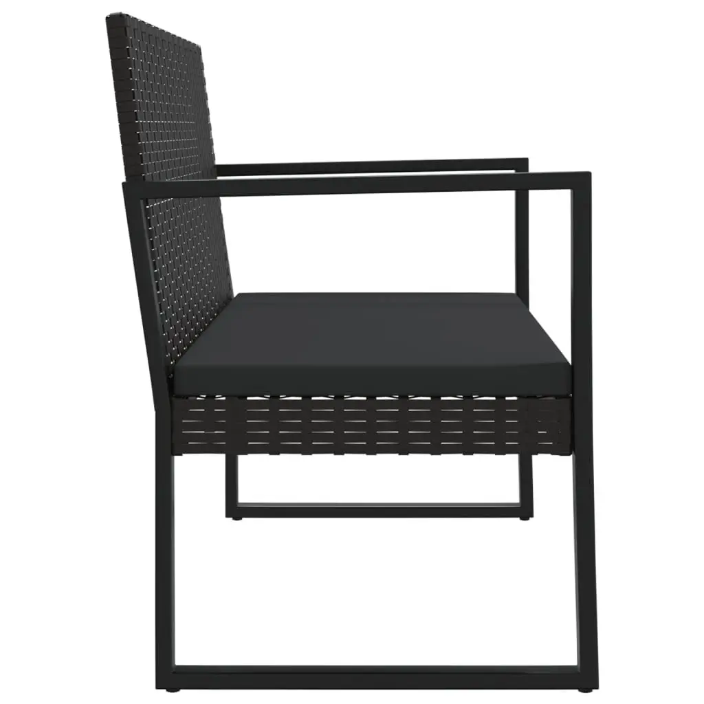 Garden Bench Black 106cm Poly Rattan Cushions Weather Resistant Outdoor Furniture