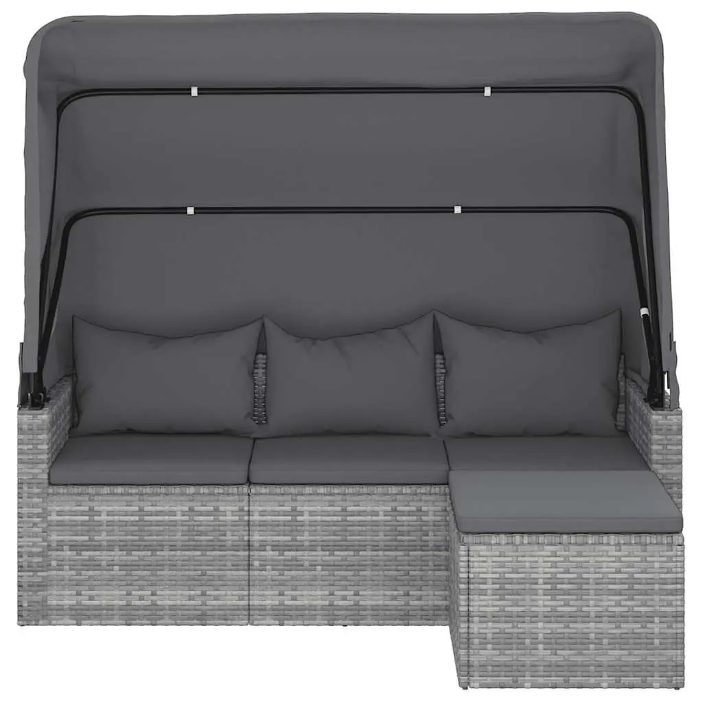 3-Seater Garden Sofa Grey Adjustable Roof Footstool