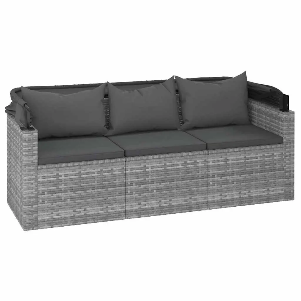 3-Seater Garden Sofa Grey Adjustable Roof Footstool