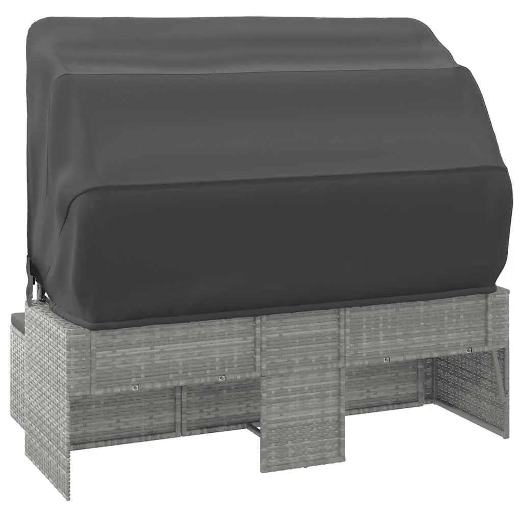 3-Seater Garden Sofa Grey Adjustable Roof Footstool