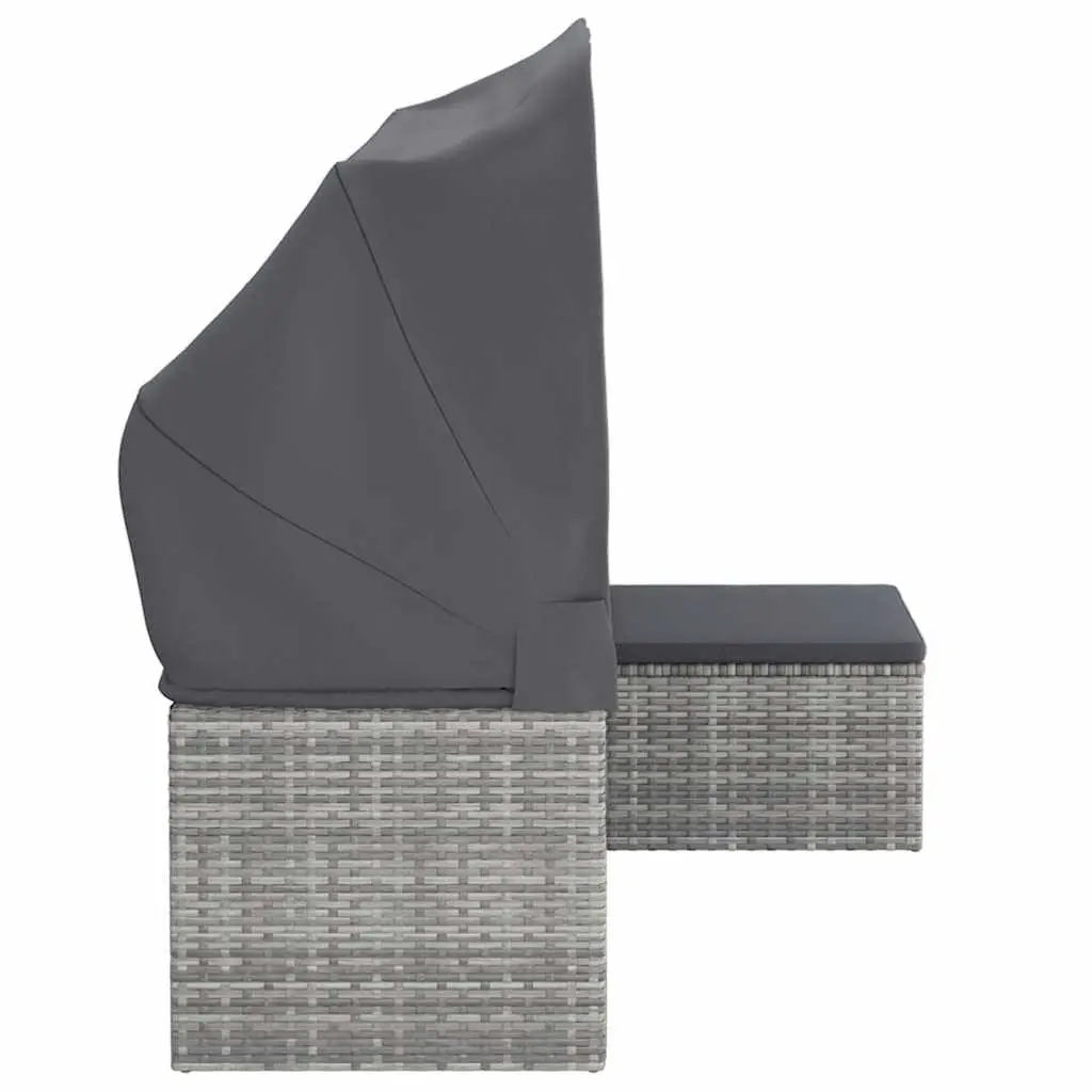3-Seater Garden Sofa Grey Adjustable Roof Footstool