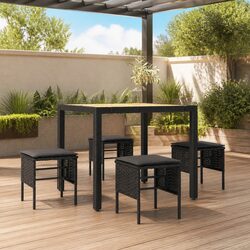 Outdoor Footstools with Cushions 4 Pieces Black Poly Rattan Garden Seating