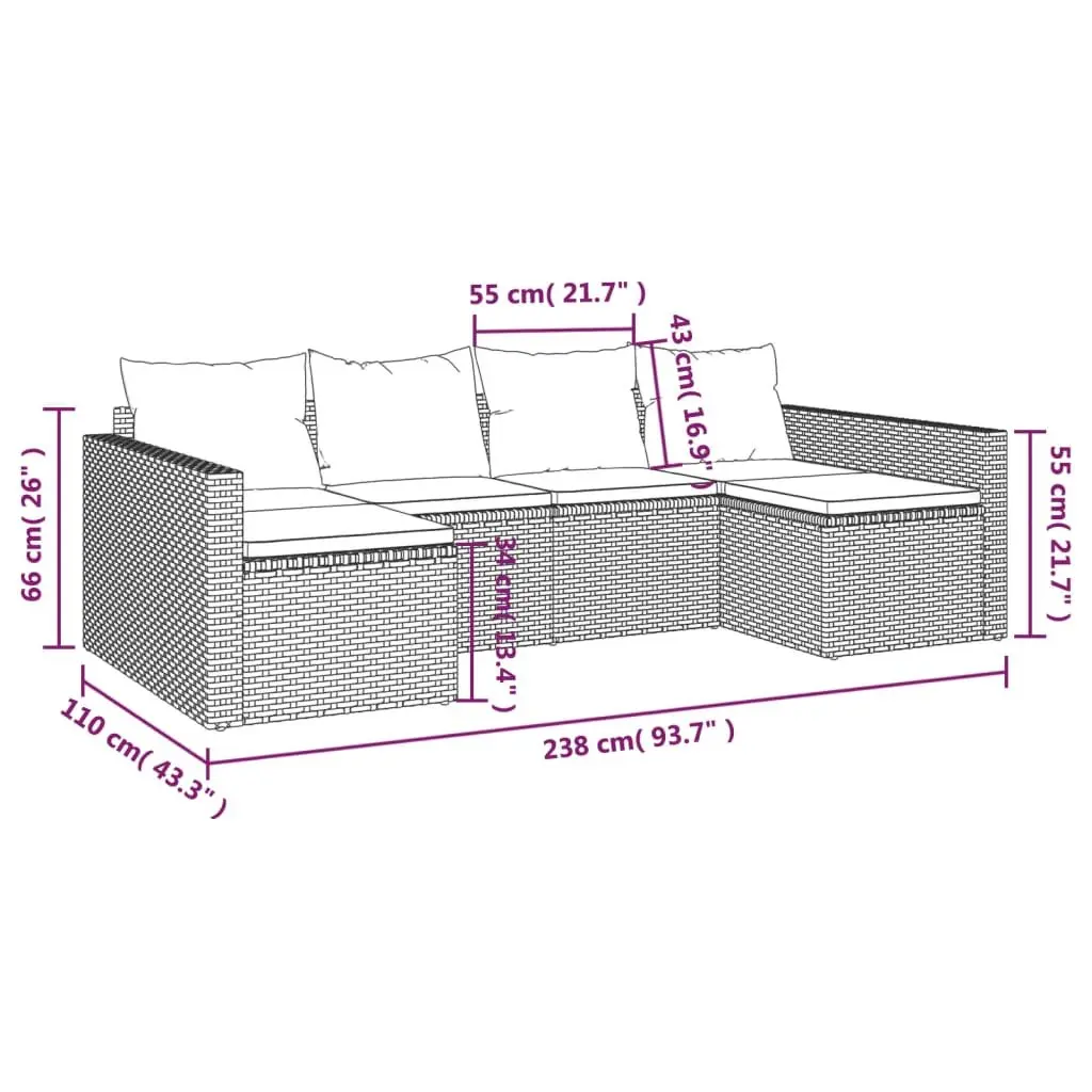 Garden Lounge Set 2 Piece Outdoor Furniture with Cushions Brown Rattan