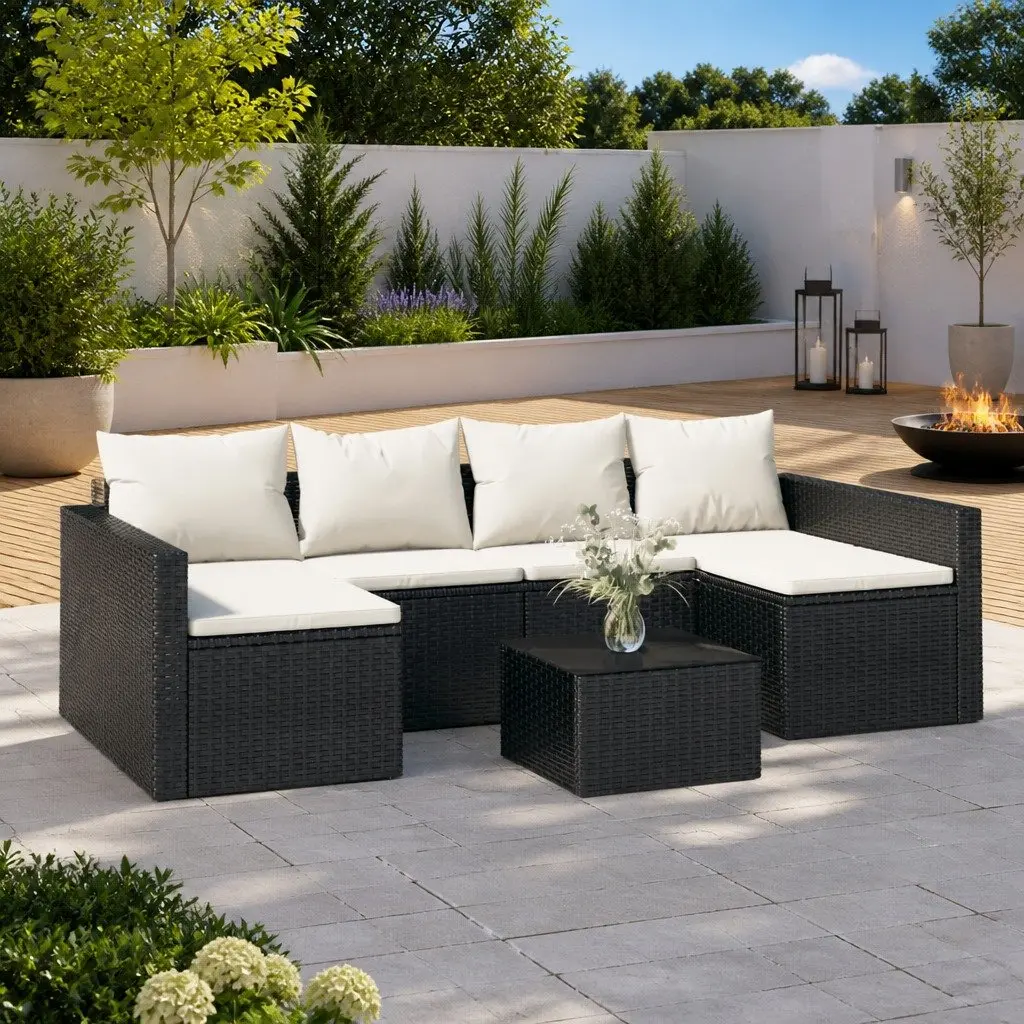 Garden Lounge Set Black 2 Piece Outdoor Furniture with Cushions Coffee Table