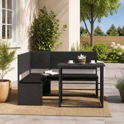L-Shaped Garden Sofa Set with Foldable Table and Cushions Black Outdoor