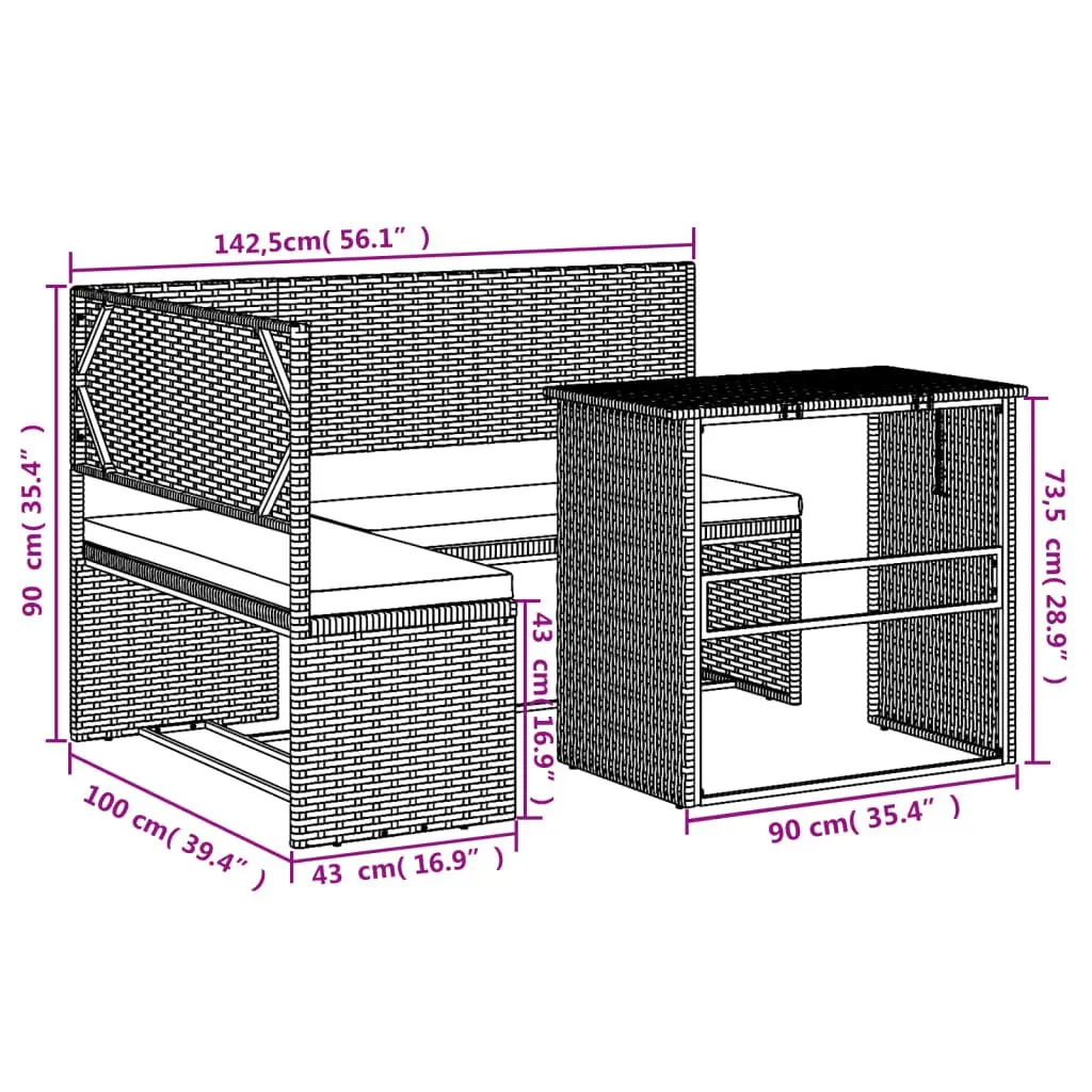 L-Shaped Garden Sofa Set Black Outdoor Patio Furniture with Table
