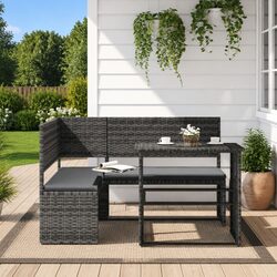 Compact and Comfortable L-Shaped Garden Sofa Set – Grey
