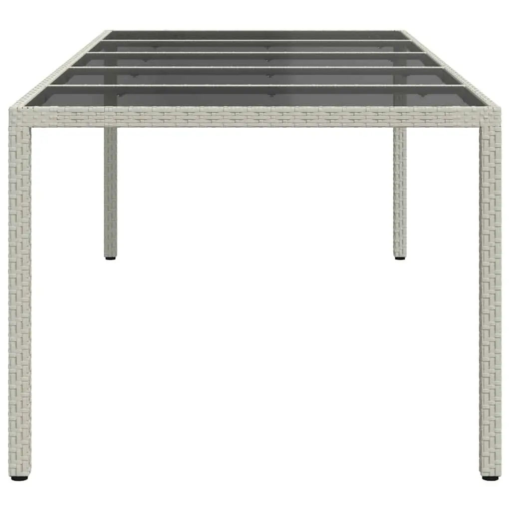 Garden Table White 250x100x75cm Outdoor Patio Dining Poly Rattan Tempered Glass