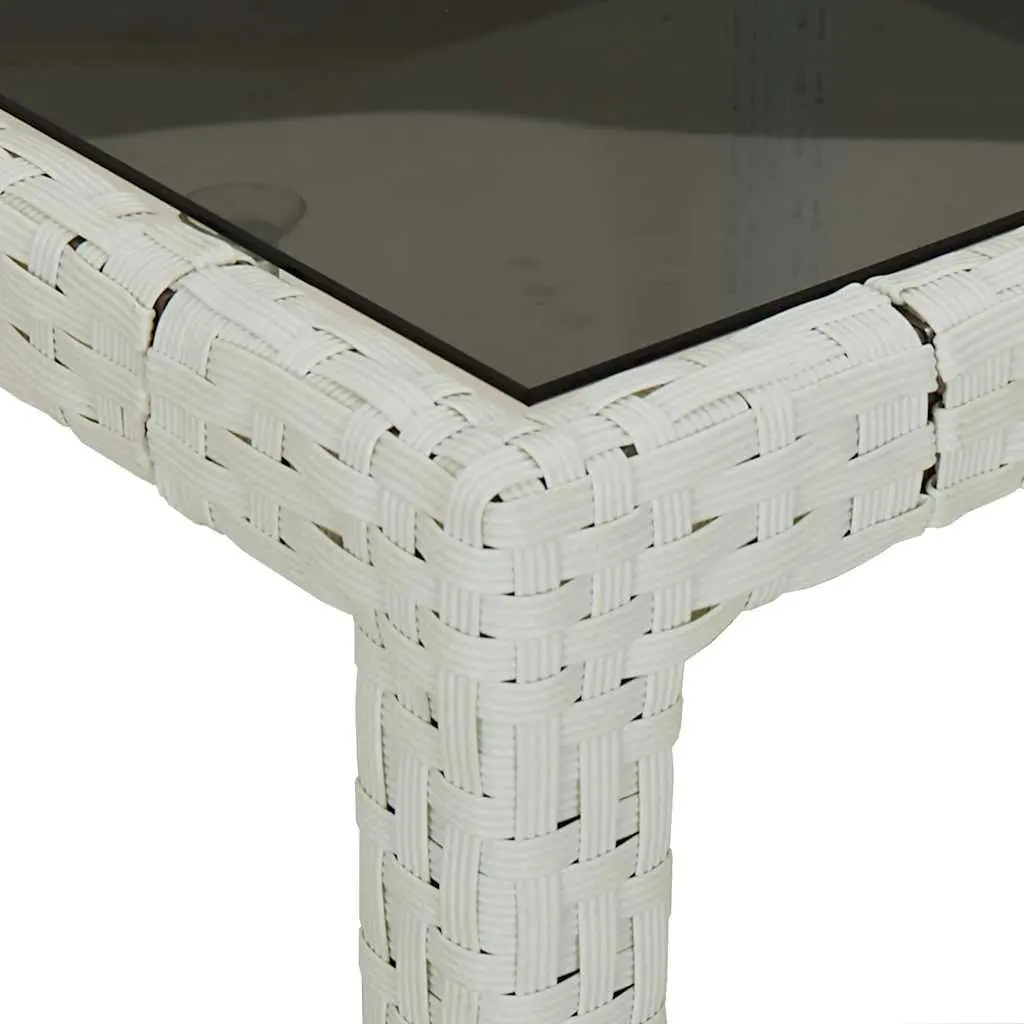Garden Table White 250x100x75cm Outdoor Patio Dining Poly Rattan Tempered Glass