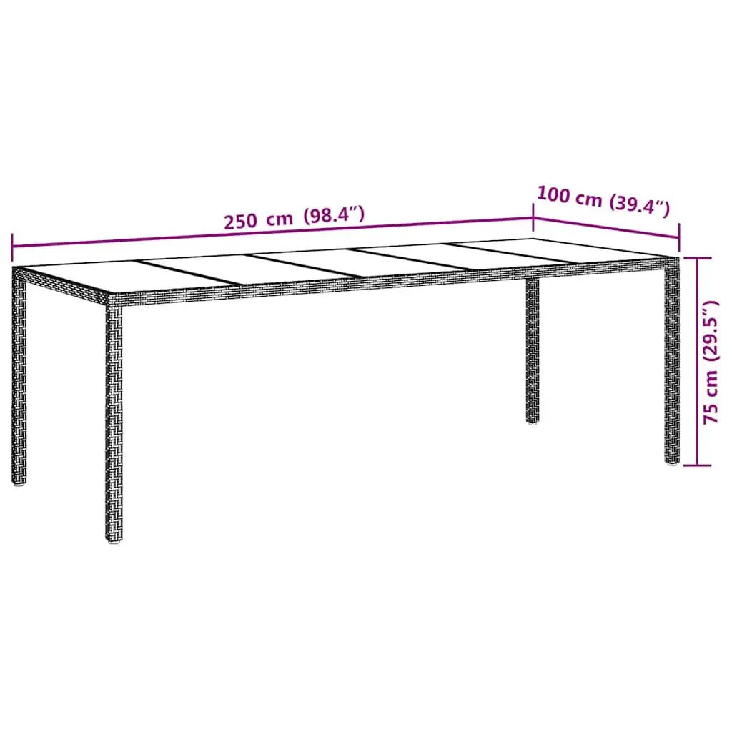 Garden Table White 250x100x75cm Outdoor Patio Dining Poly Rattan Tempered Glass