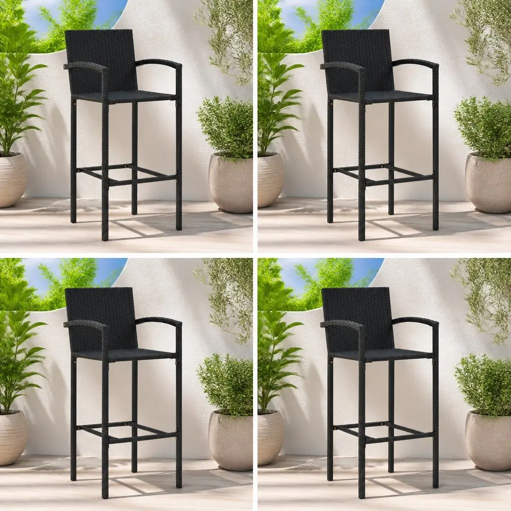 Bar Stools Black 4 Piece Weather-Resistant PE Rattan Indoor Outdoor Kitchen Dining Seat