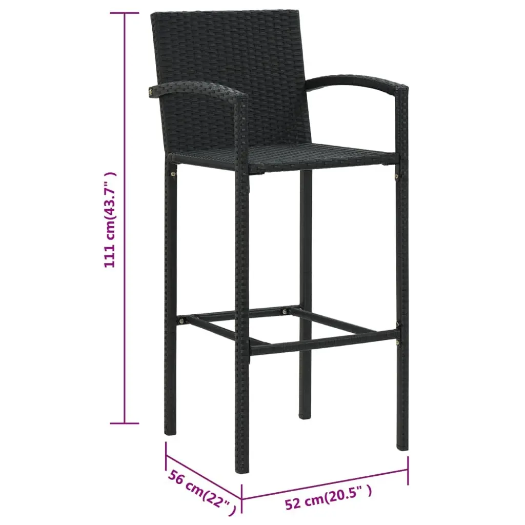 Bar Stools Black 4 Piece Weather-Resistant PE Rattan Indoor Outdoor Kitchen Dining Seat