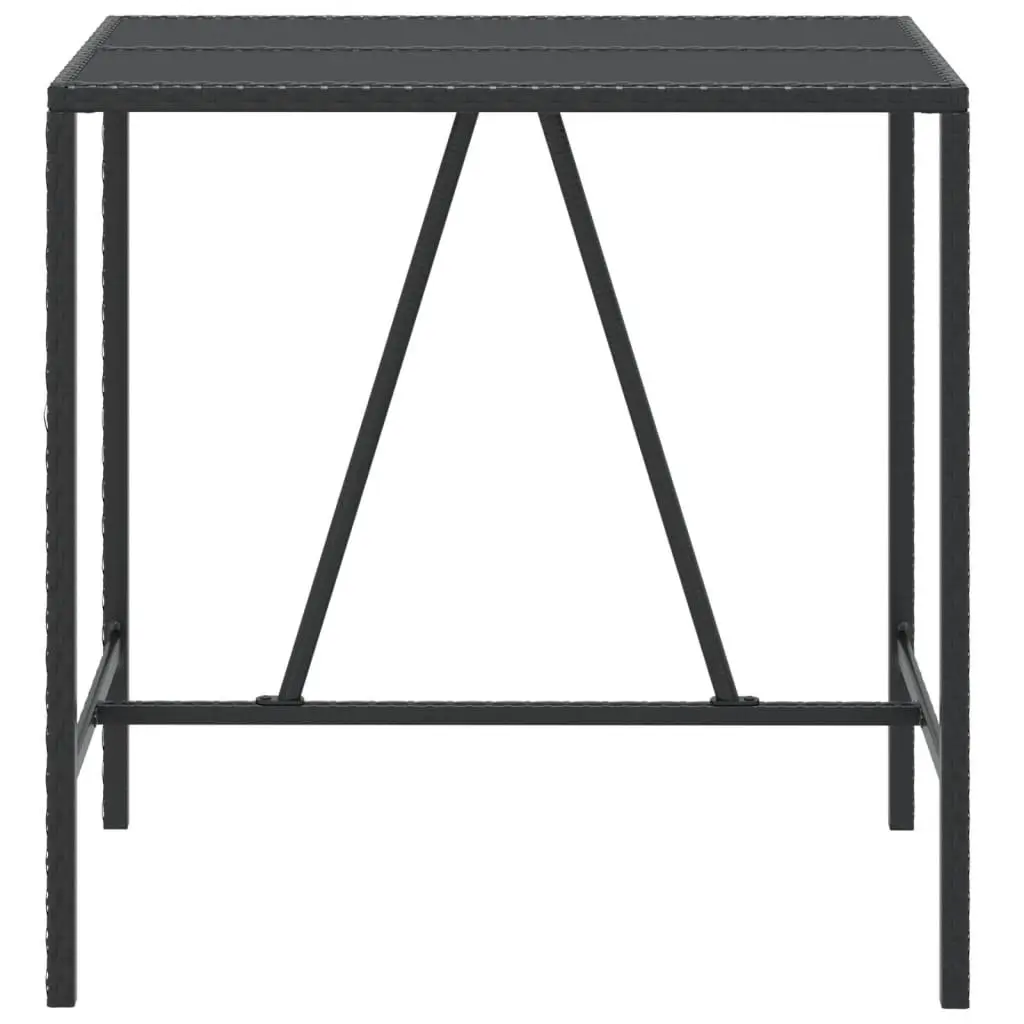 Bar Table with Glass Top Black Outdoor Patio Poly Rattan Bistro Furniture