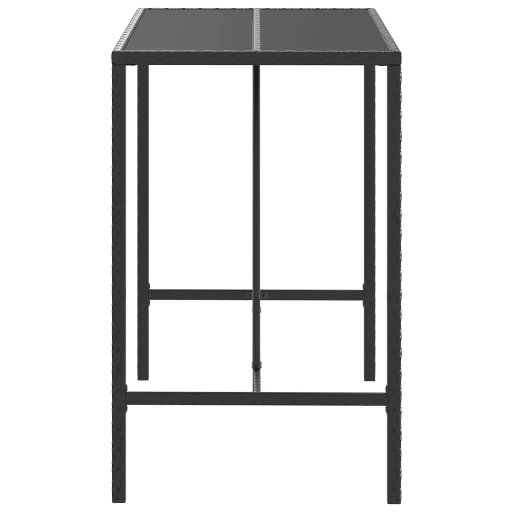 Bar Table with Glass Top Black Outdoor Patio Poly Rattan Bistro Furniture