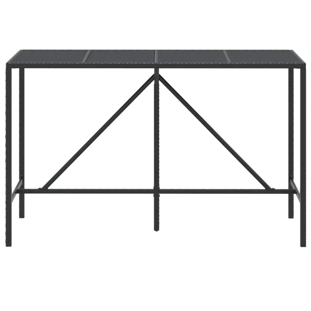 Bar Table Black 180x70x110cm Glass Top Outdoor Patio Furniture Weather Resistant Poly Rattan