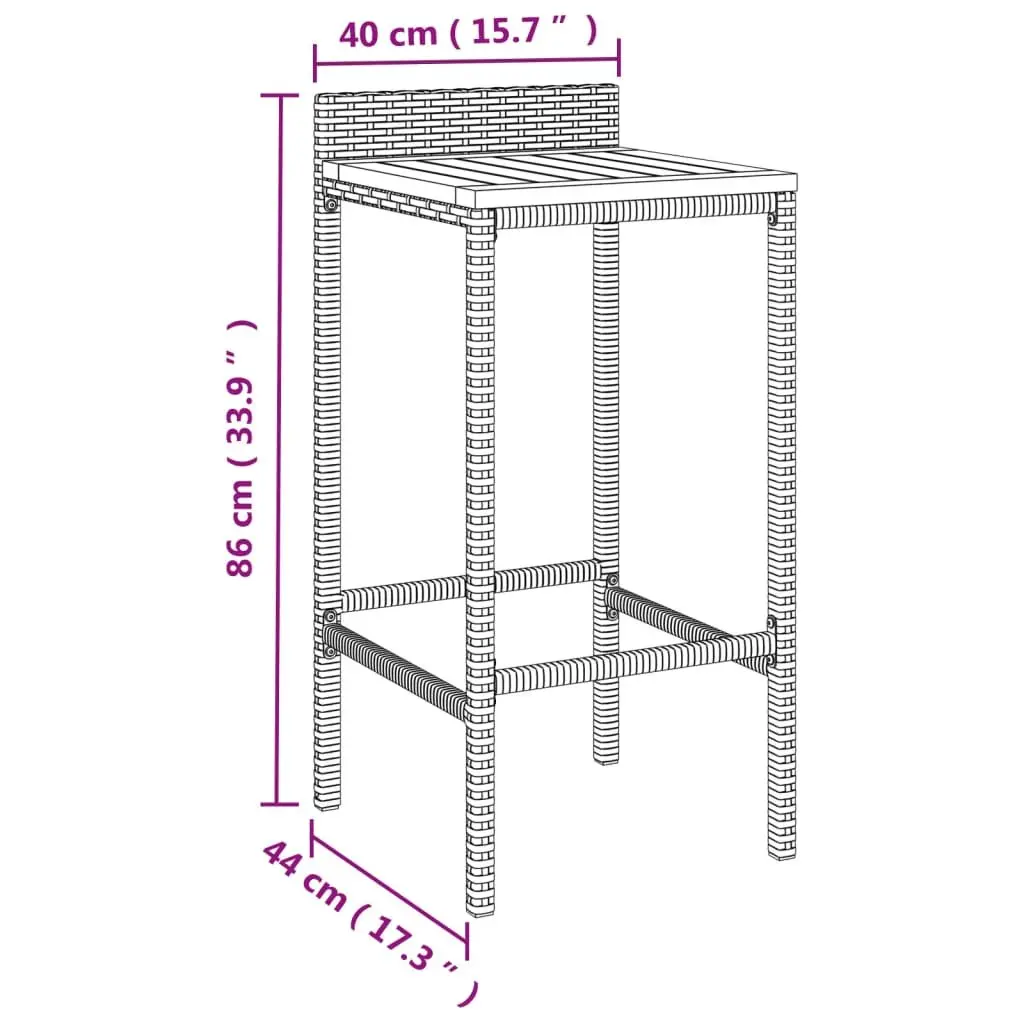Bar Stools Grey 4 Piece Poly Rattan Wooden Seat Weather Resistant Indoor Outdoor Kitchen Dining