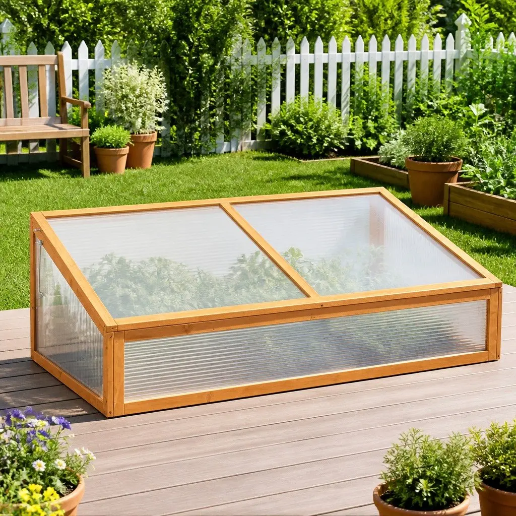 Wooden Greenhouse Orange 110x56x39 cm Fir Wood Hinged Lid Garden Plant Protection