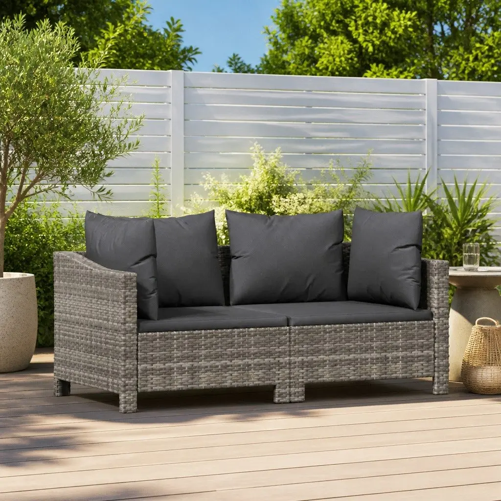 Garden Lounge Set 2 Piece Outdoor Furniture Grey Poly Rattan with Cushions Patio