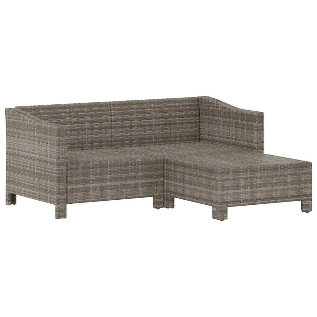 Grey 3 Piece Outdoor Lounge Set Poly Rattan with Cushions Durable Steel Frame for Garden