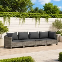 Garden Lounge Set 4 Piece Outdoor Furniture Grey Poly Rattan Sofa with Cushions