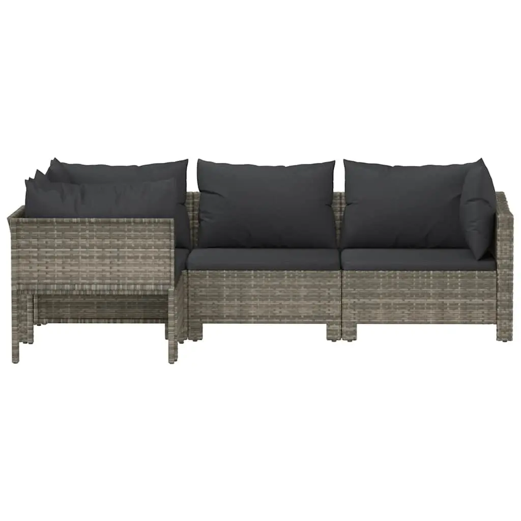 4 Piece Outdoor Lounge Set Grey Poly Rattan with Cushions and Steel Frame for Garden Furniture