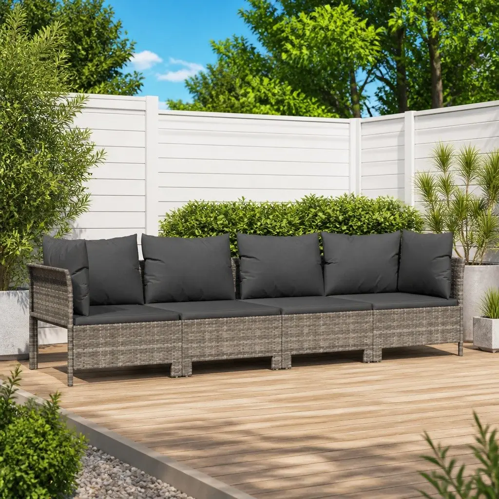4 Piece Outdoor Lounge Set Grey Poly Rattan Cushioned Seating Durable Steel Frame