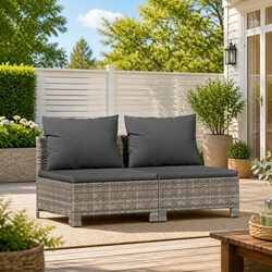 Compact Grey 2-Seater Garden Sofa with Cushions