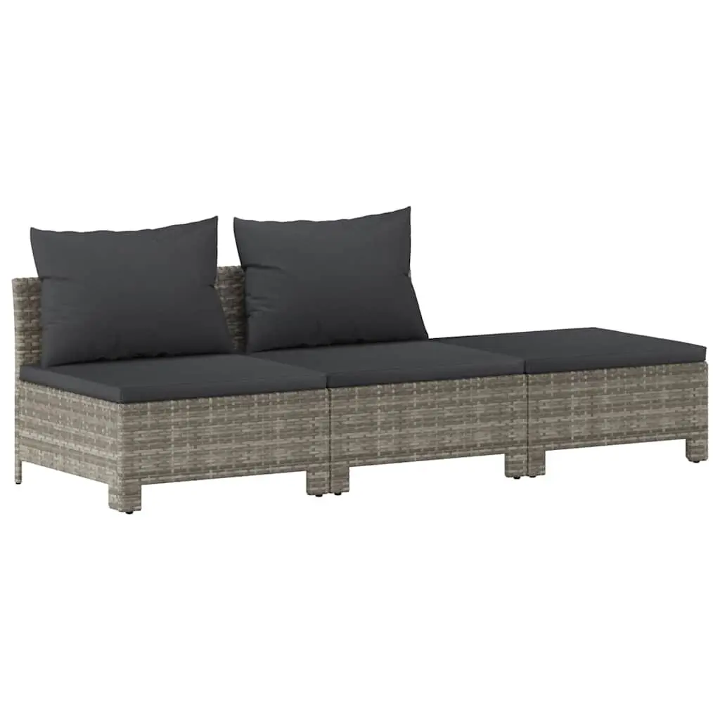 3 Piece Outdoor Lounge Set Grey Poly Rattan with Cushions Weather Resistant Garden Furniture