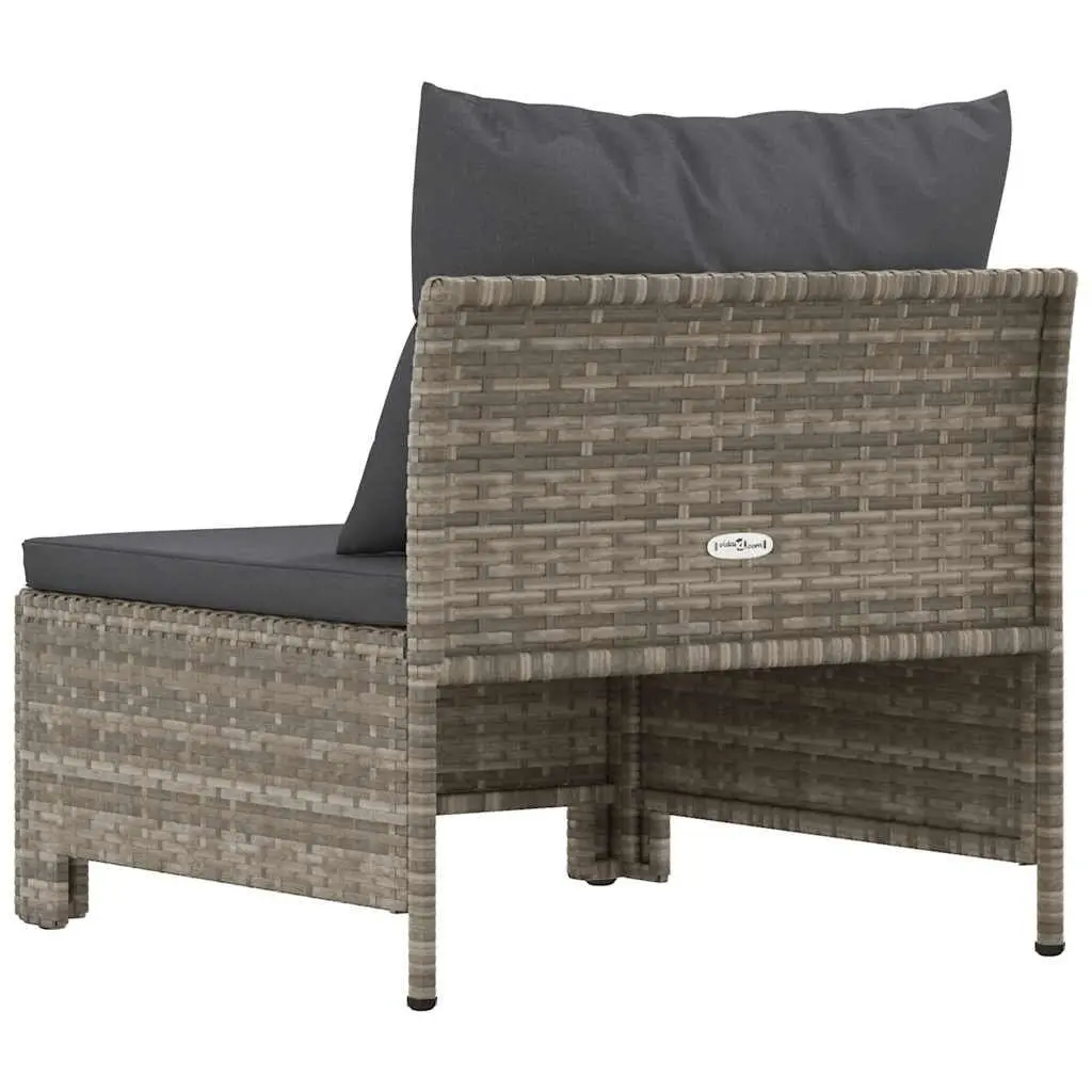Garden Middle Sofa Grey Poly Rattan Outdoor Modular Sectional Seat with Cushion