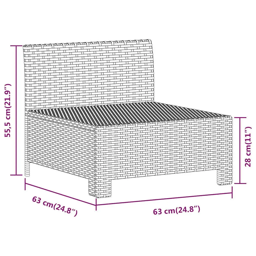 Garden Middle Sofa Grey Poly Rattan Outdoor Modular Sectional Seat with Cushion