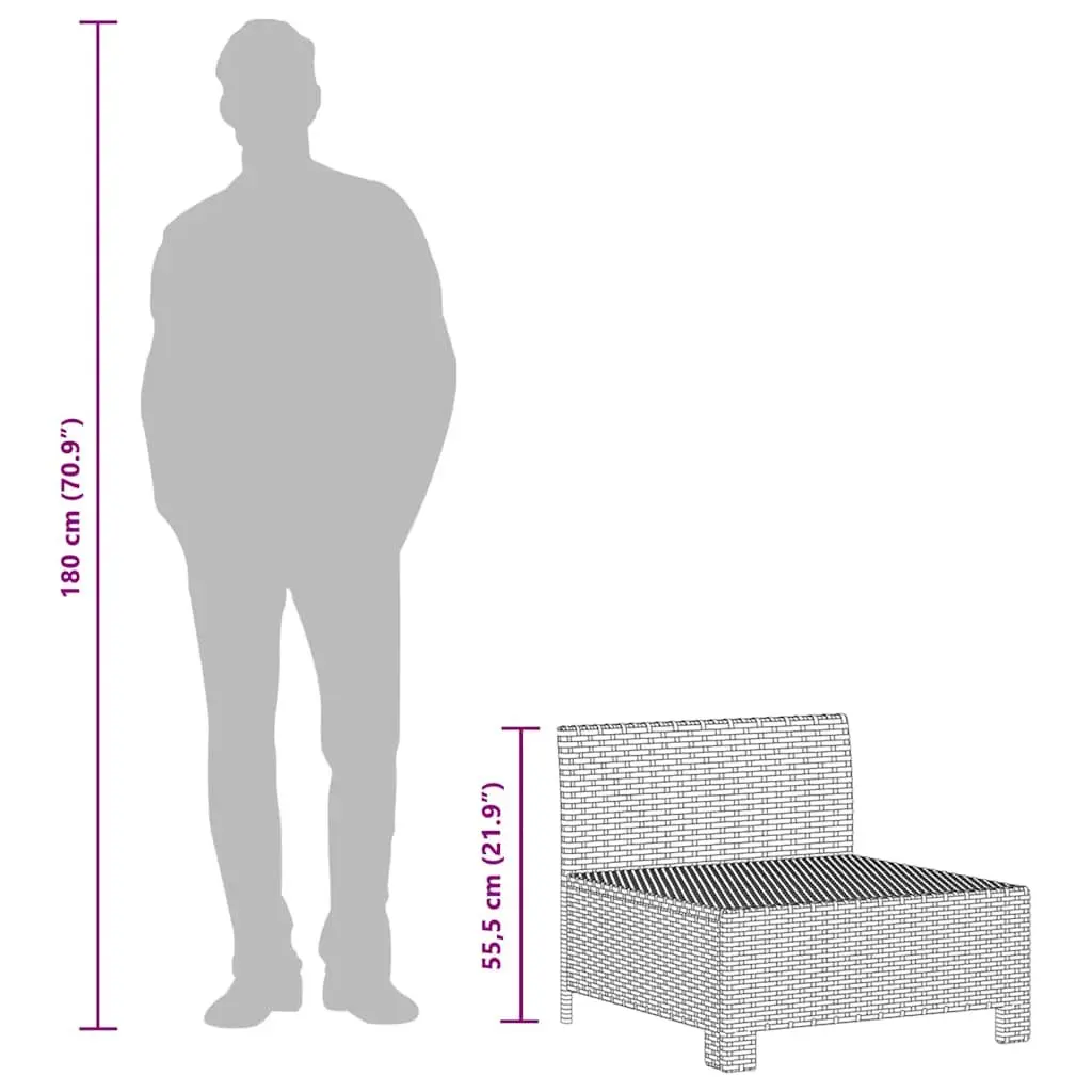 Garden Middle Sofa Grey Poly Rattan Outdoor Modular Sectional Seat with Cushion