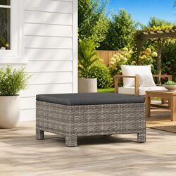 Grey Poly Rattan Footrest with Cushion for Relaxing