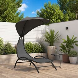 Concise Grey Outdoor Lounger with Adjustable Canopy