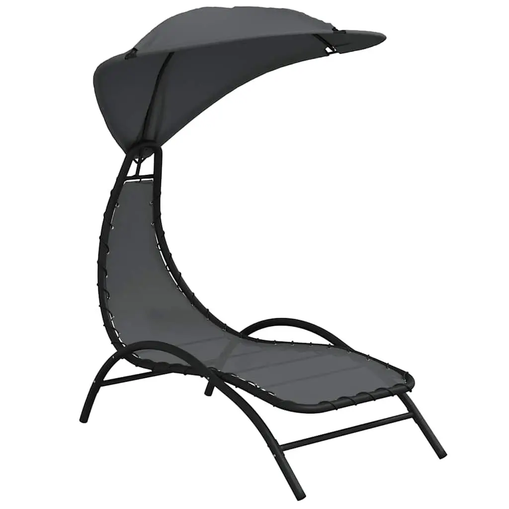 Sun Lounger with Canopy Grey Outdoor Garden Reclining Chair Adjustable Backrest