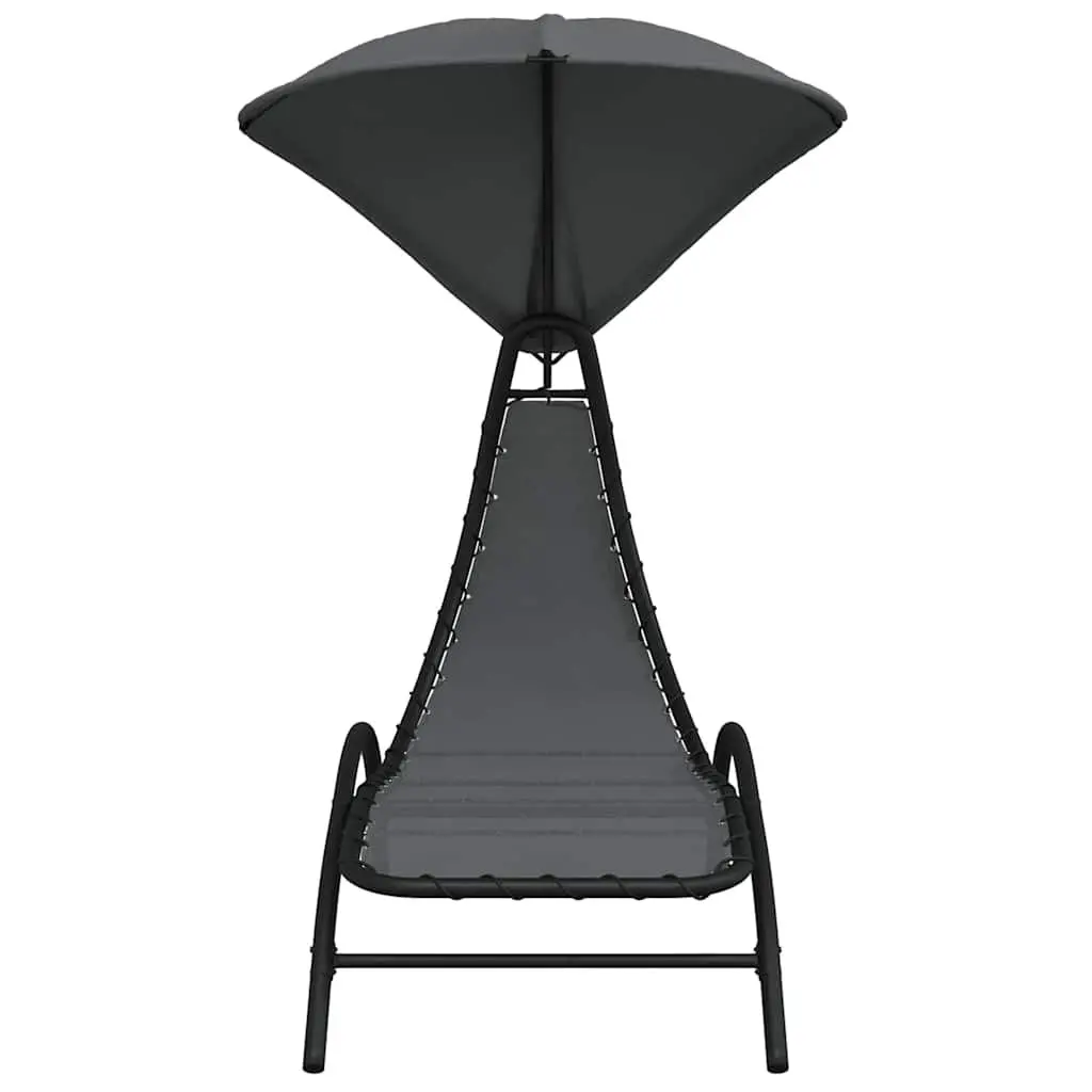Sun Lounger with Canopy Grey Outdoor Garden Reclining Chair Adjustable Backrest