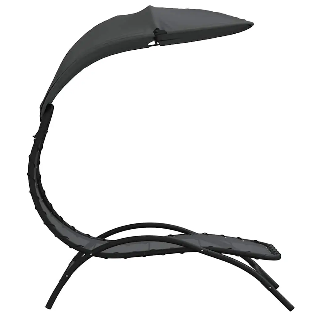 Sun Lounger with Canopy Grey Outdoor Garden Reclining Chair Adjustable Backrest