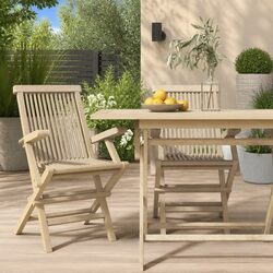 Set of 2 Teak Folding Garden Chairs for Outdoor Use