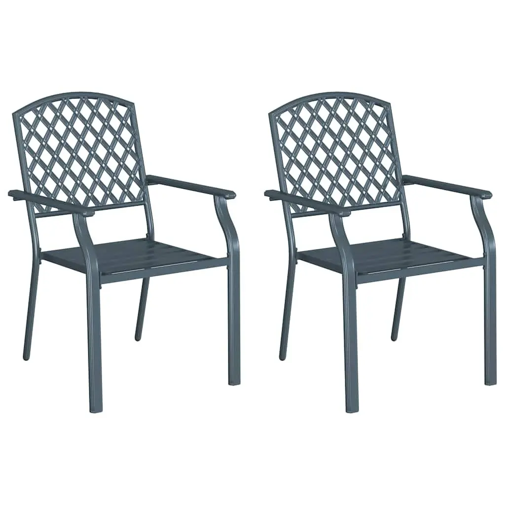 Outdoor Garden Chair Anthracite Stackable Steel Frame Modern Lounge Seating 2pc