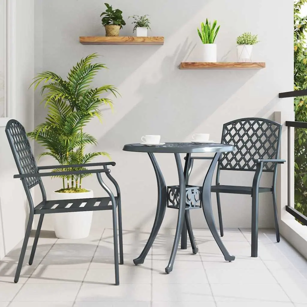 Outdoor Garden Chair Anthracite Stackable Steel Frame Modern Lounge Seating 2pc