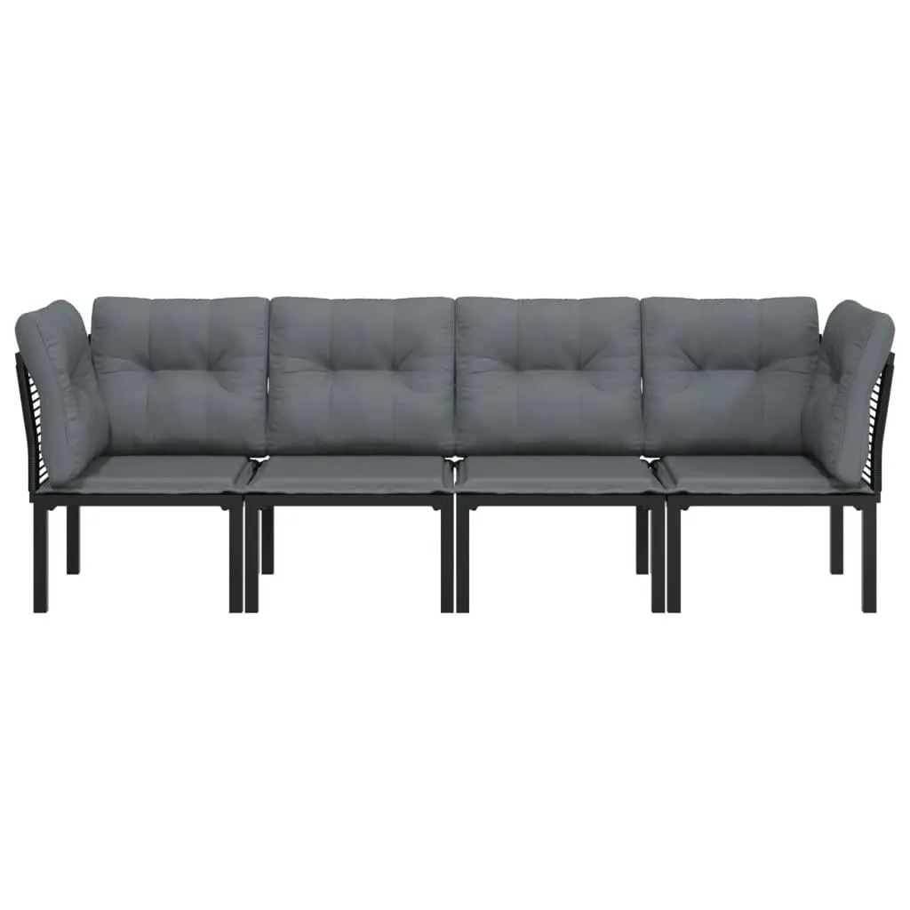 Garden Lounge Set 4 Piece Outdoor Furniture Black Grey Poly Rattan Modular